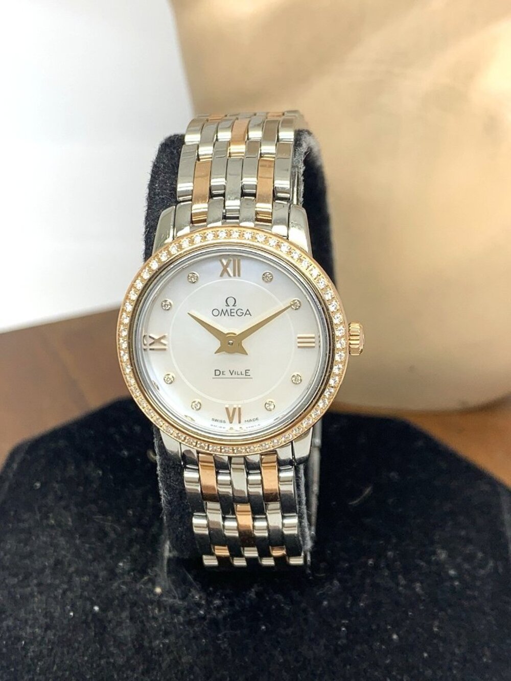 Omega De Ville Prestige Women's Watch Diamond Mother of Pearl 18K Gold & Steel
